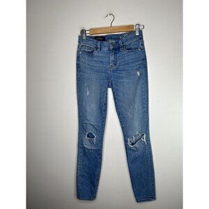 J. Crew Pants Womens Blue Denim Jeans Toothpick Distressed Cut-Off Size 25